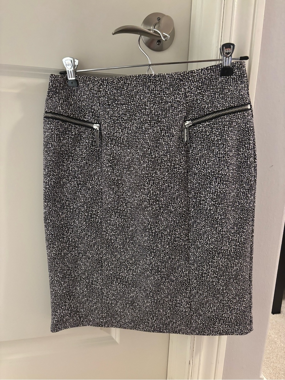 MICHAEL Michael Kors Black and White Pencil Skirt with Zip Details